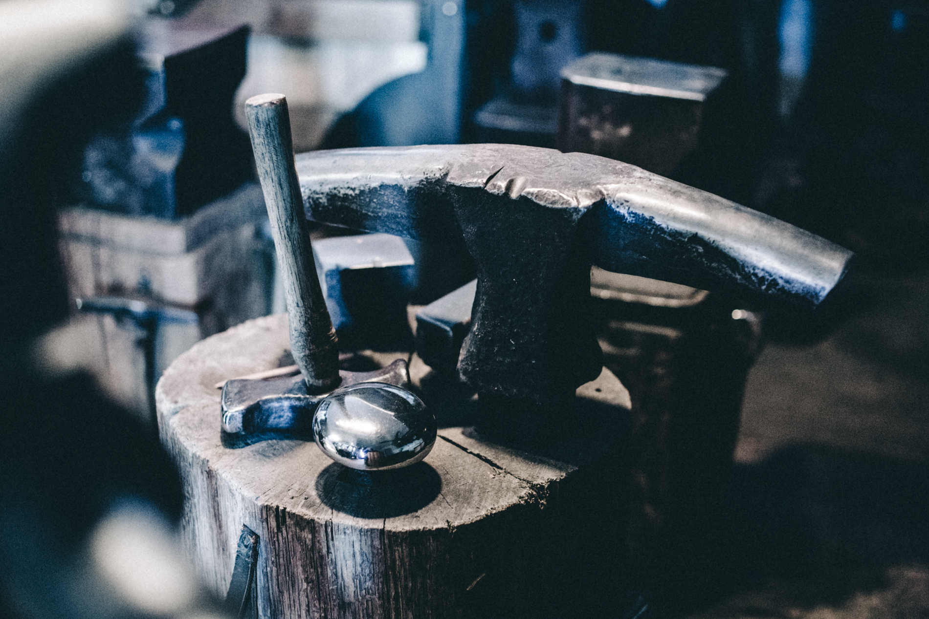 hammer with anvil and metal working tools
