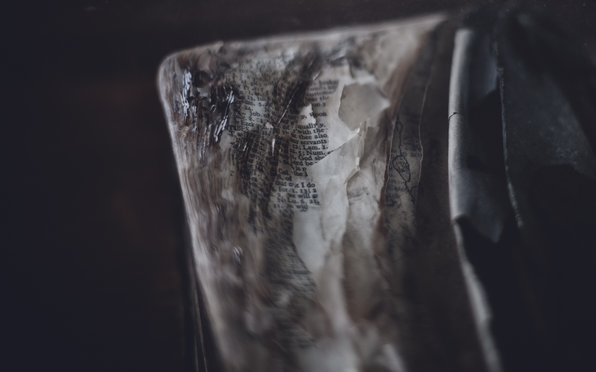 Burned corner of bible