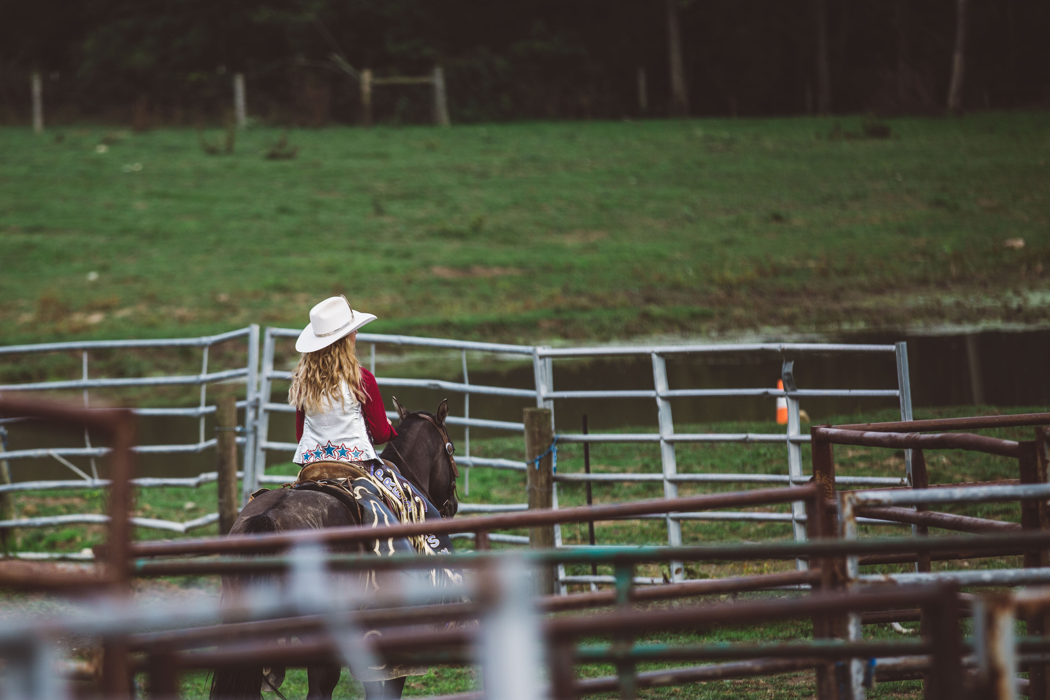 Woman rides horse