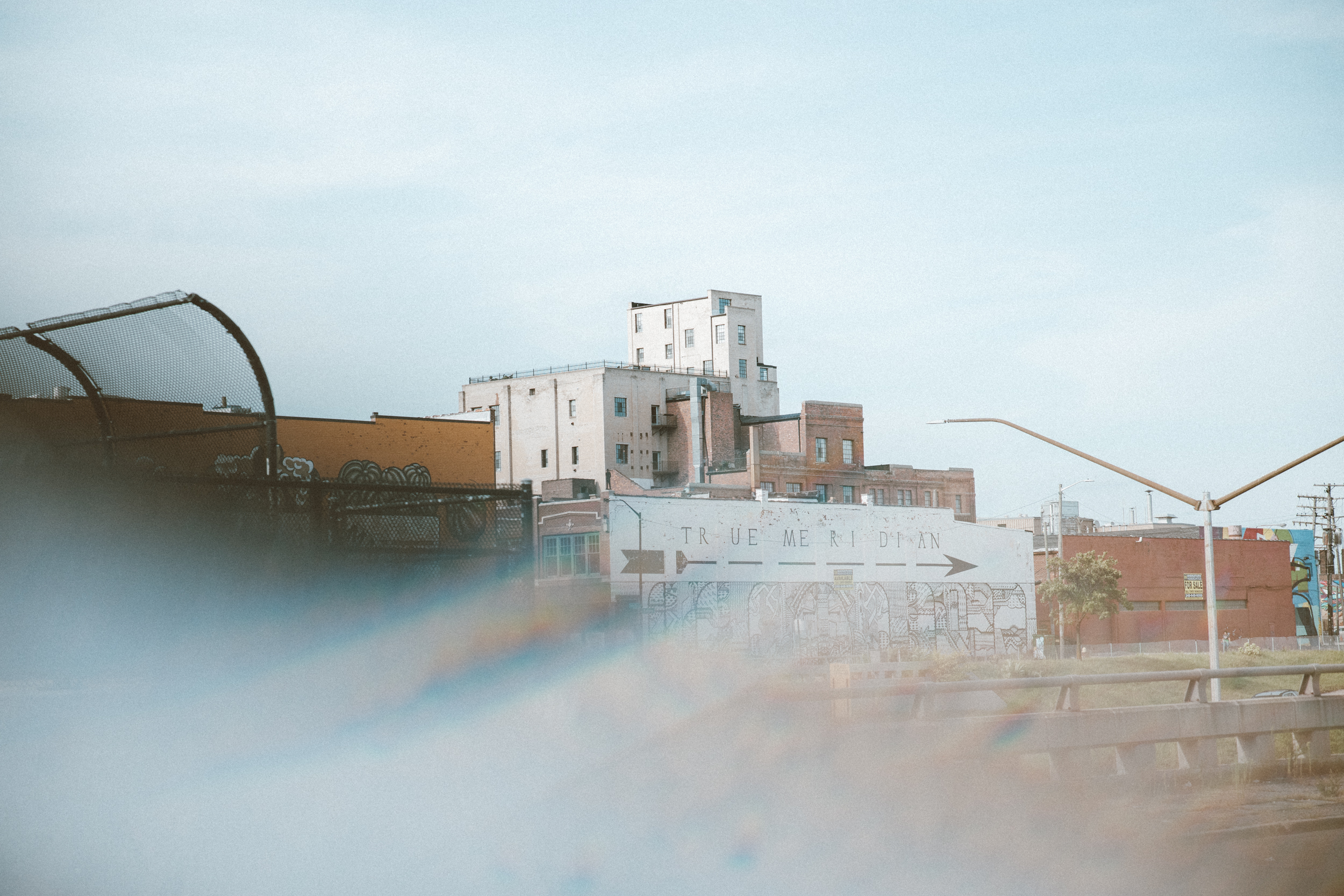 Buildings and sun flare