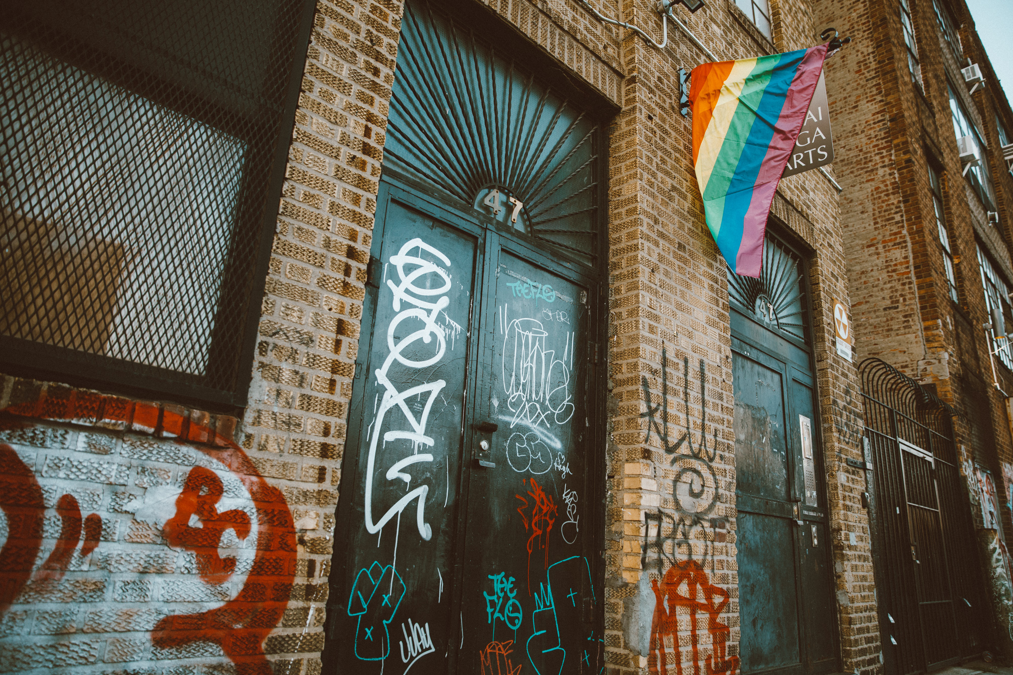 Graffiti and rainbow flag