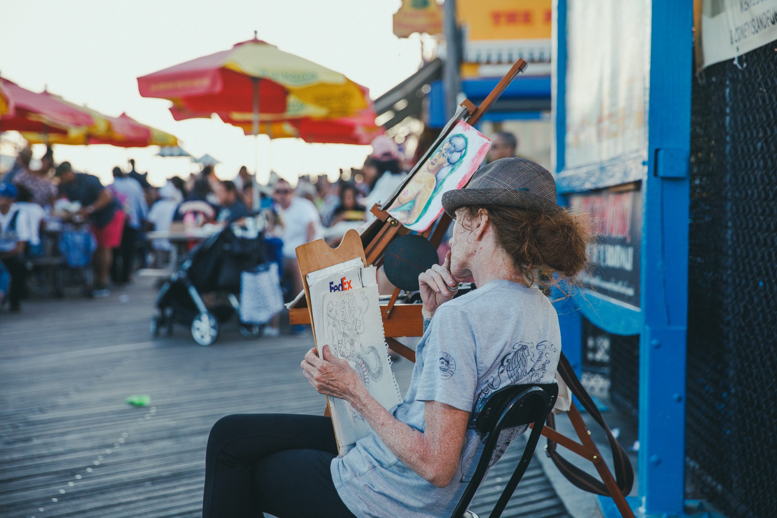 Man sitting and drawing