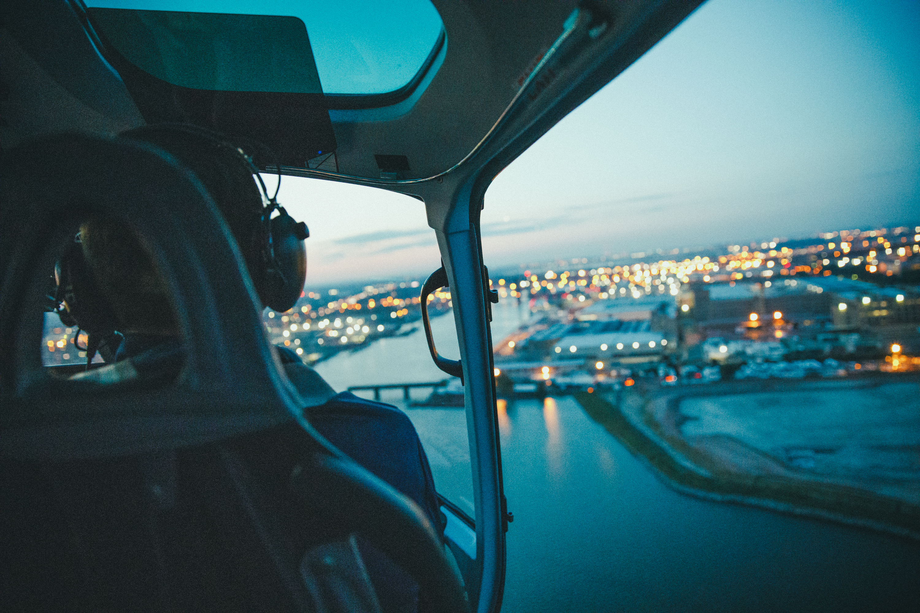 Helicopter over water