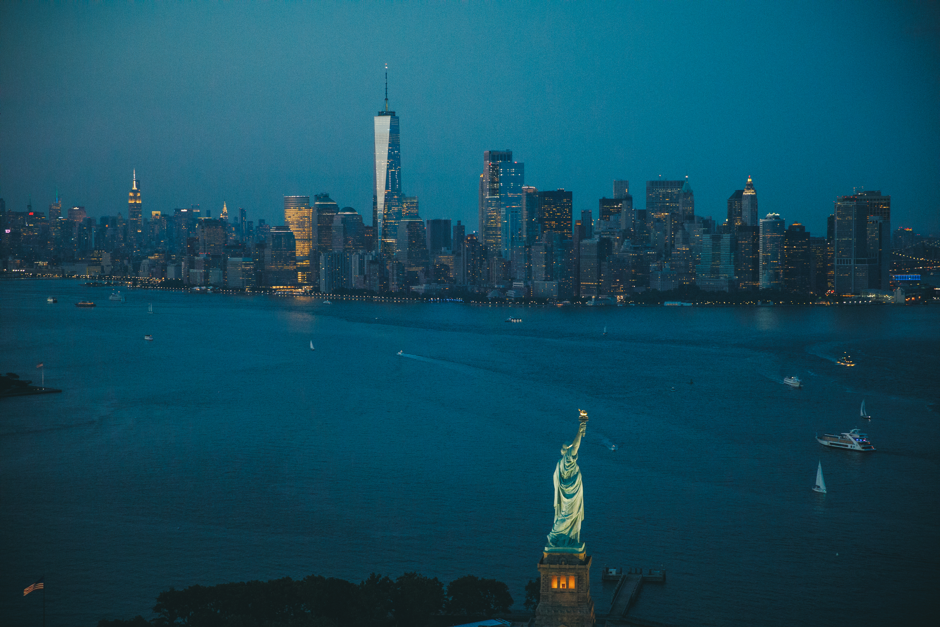 Statue of Liberty with city