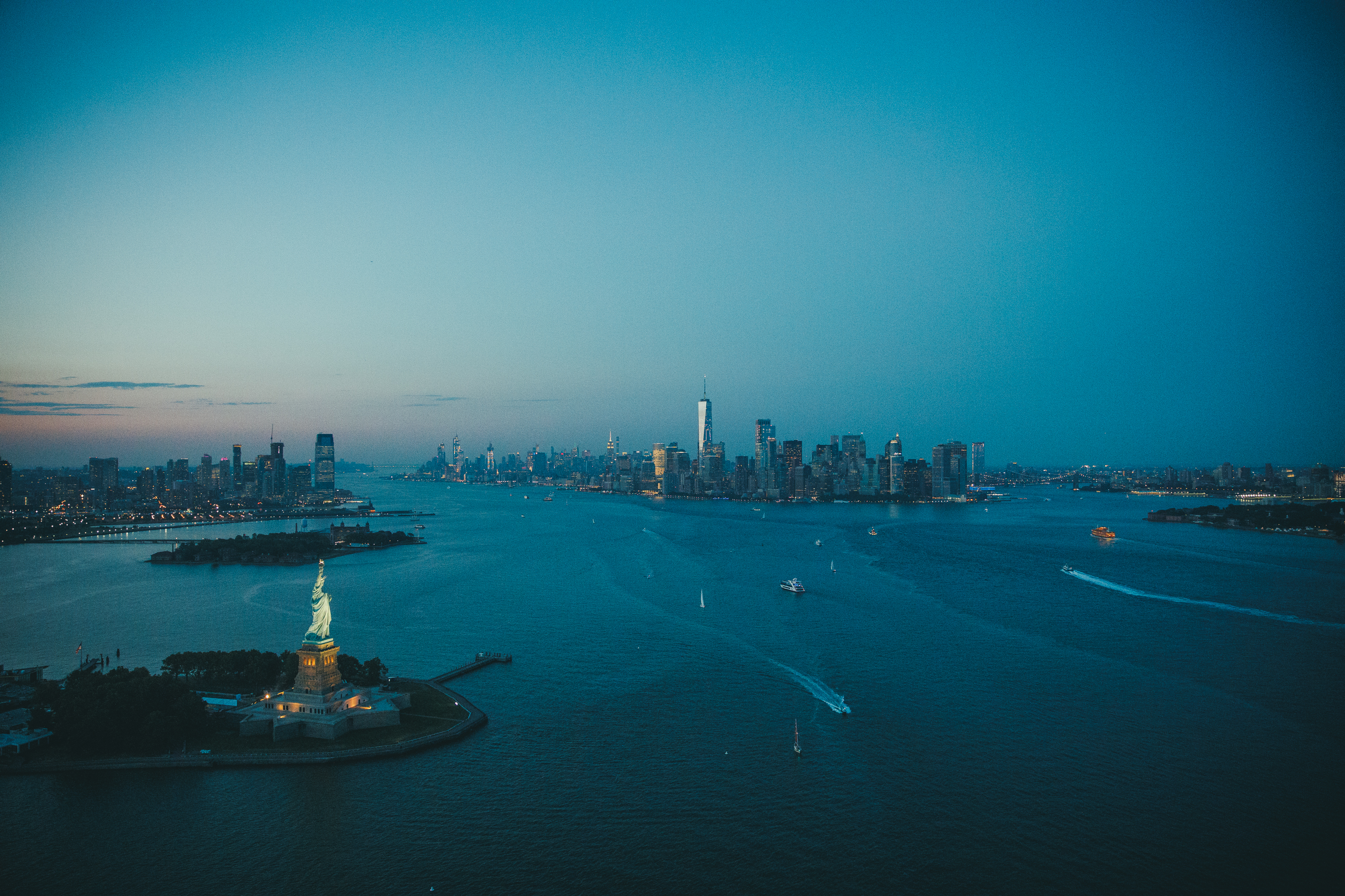 Statue of Liberty overlooking city