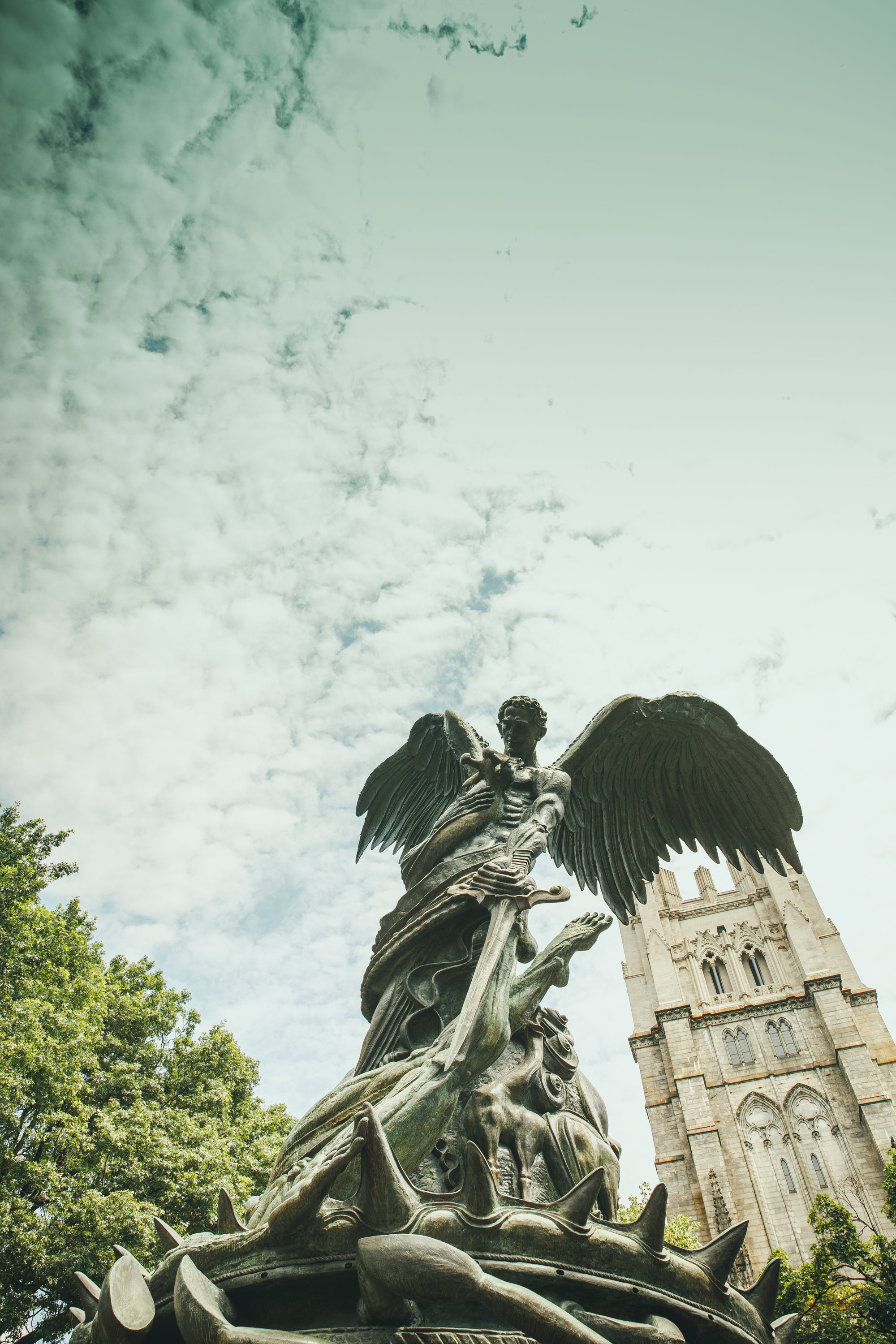 Clouds and statue