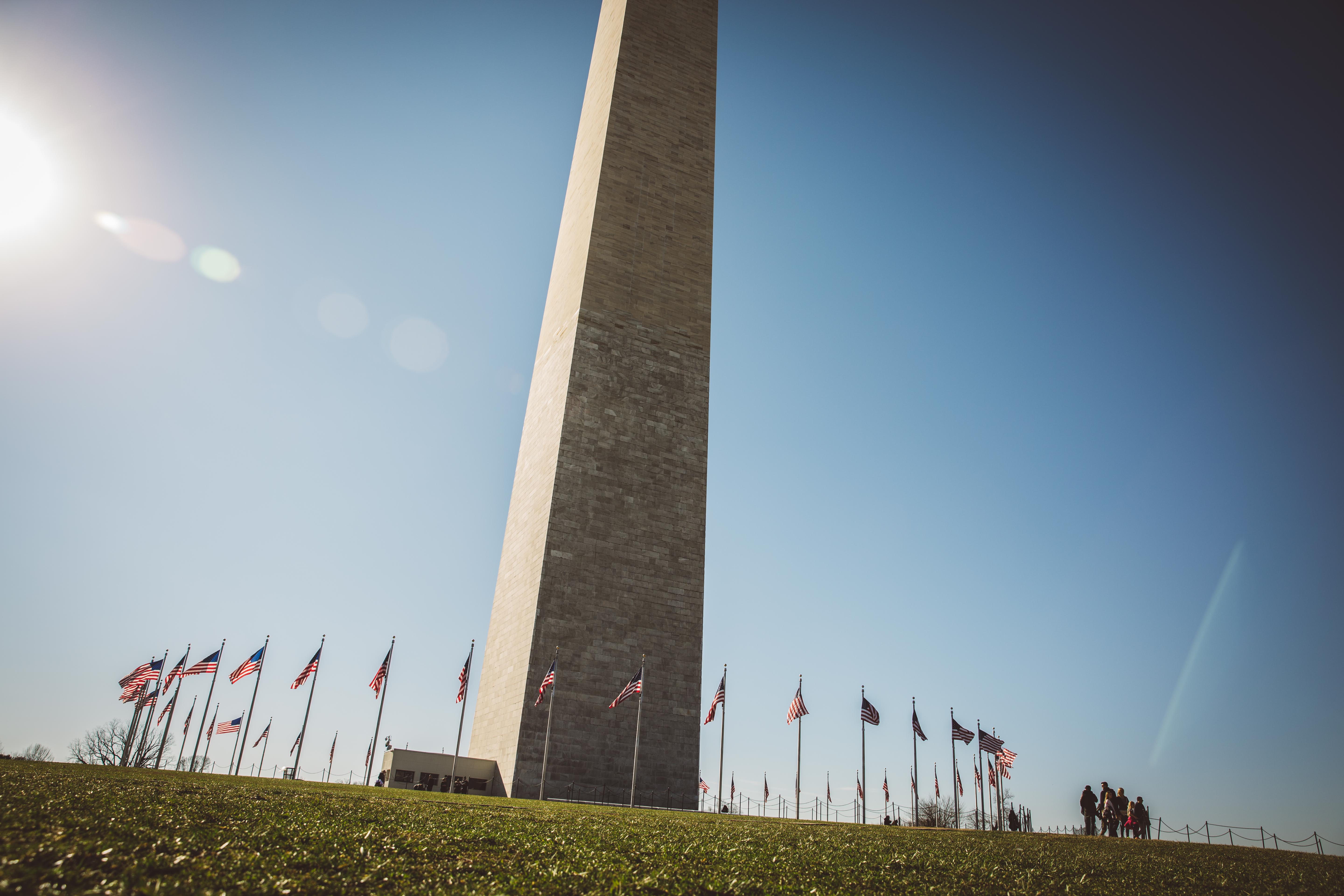Flags surround the washington monument