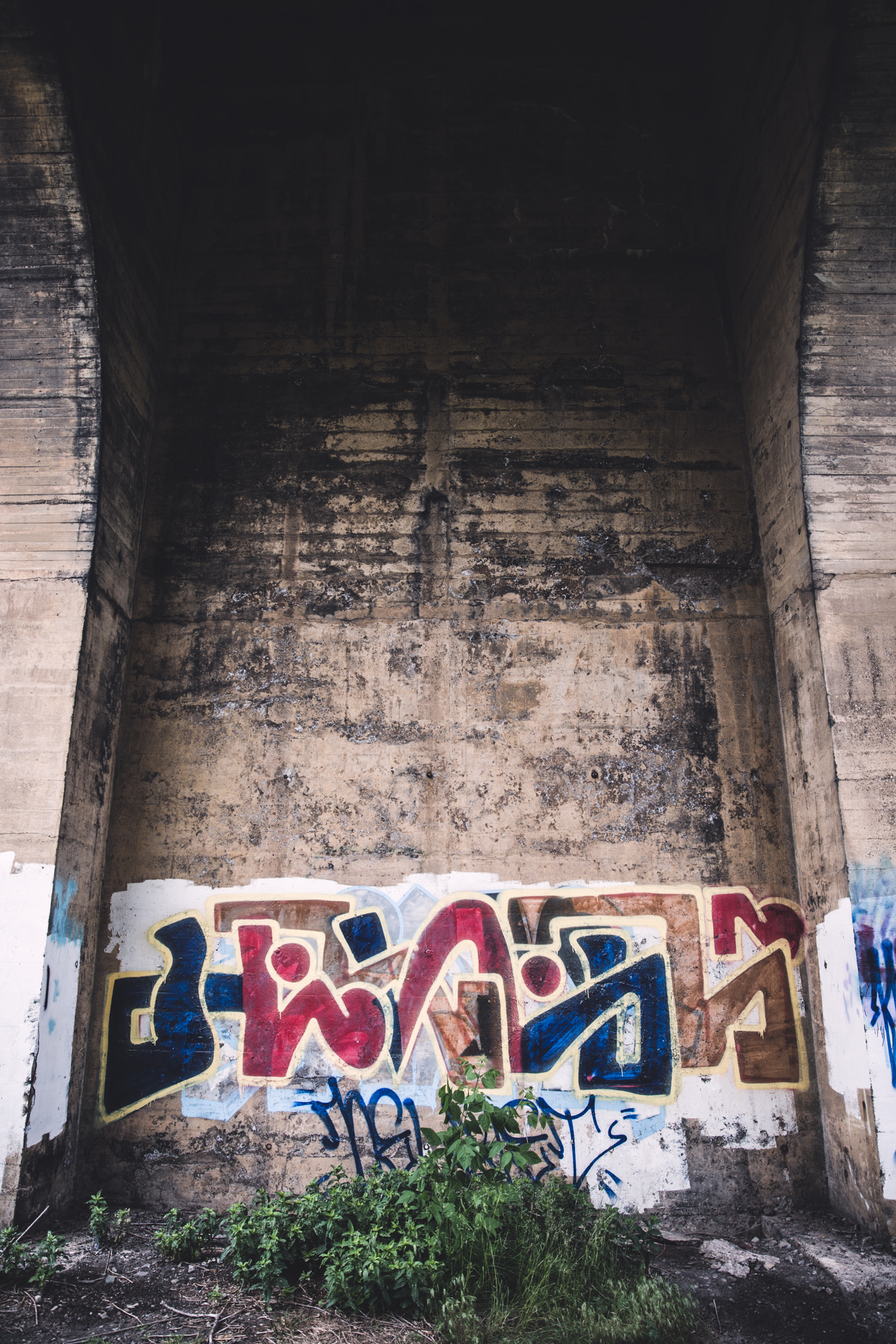 graffiti on site of dirty bridge