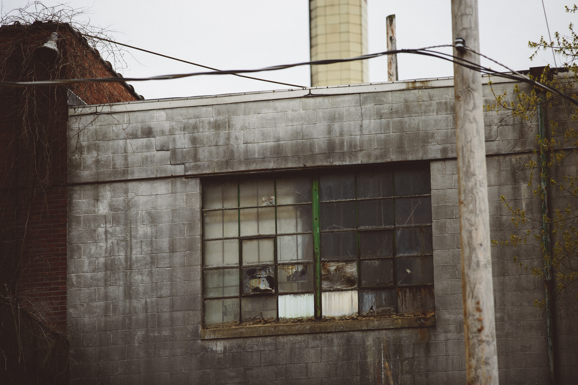 busted out window on side of building