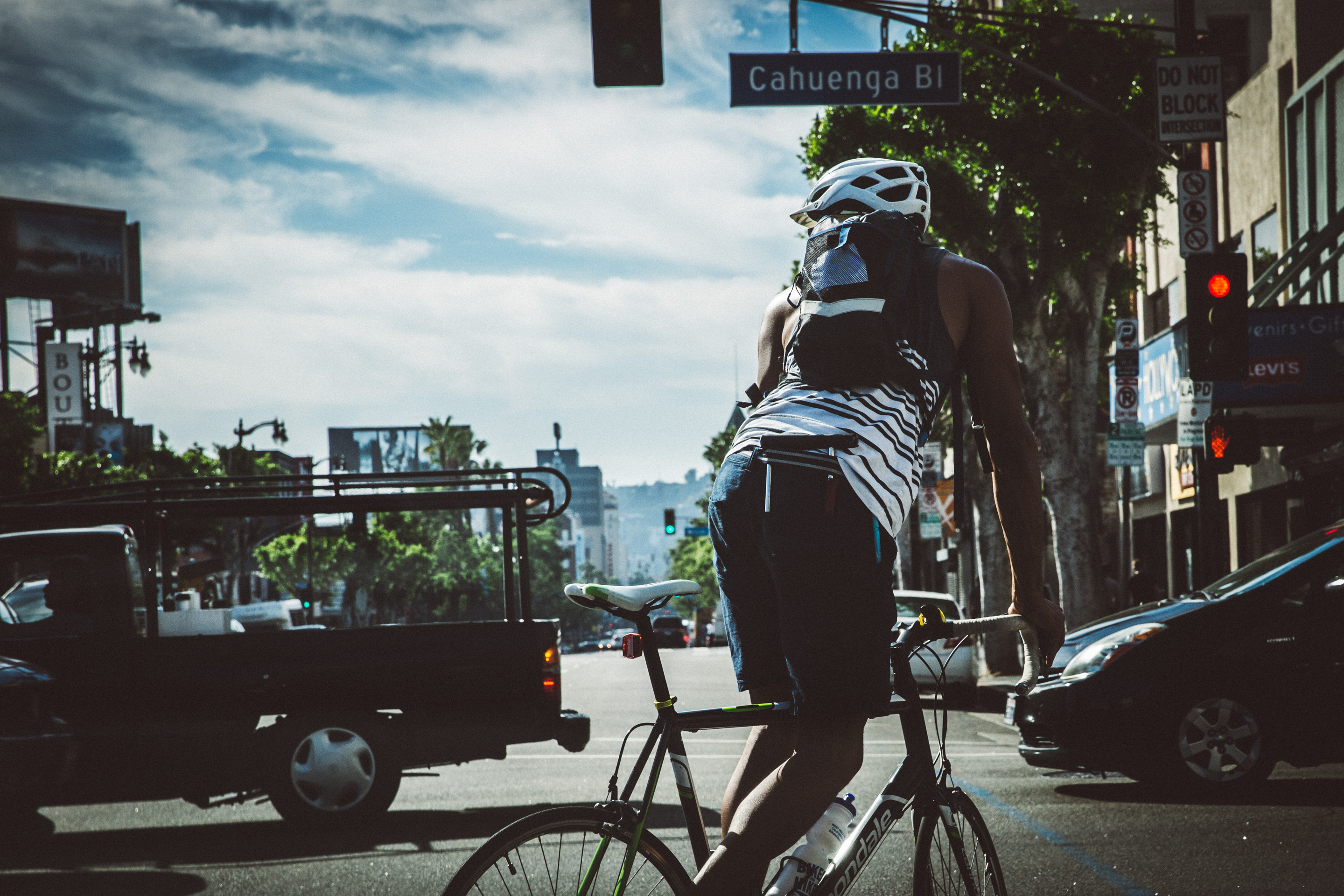 Biking down the street
